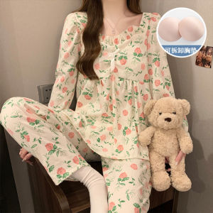 Sweet Cute Spring Autumn New Long Sleeve Thin Casual Print Two Piece Set Women Polyester Fiber V Neck Regular Length Commute Style