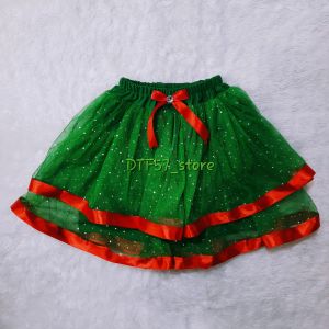 Rok Tutu Anak Perempuan Funnel Skirt Green Tape Red Glitter untuk anak 1-12Tahun (Rok Tutu Anak Natal)