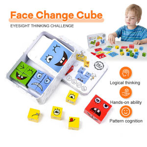 80Pcs Cube Face Expression Changing Building Blocks Board Game Educational Wooden Puzzle Blocks Early Educational Toys For Kids Gift