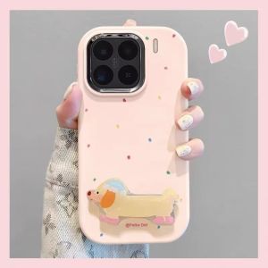 Polka Dot Dog Stand Silicone Protective Case for Vivo X300 pro X200/90/80/70x60 Women Y500Y200i/100i Y93 Y73 Anti-Fall Y77s/Y52s Frame
