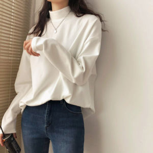 Soft Skin-Friendly Base Layer Shirt Long Sleeve Half High Collar Womens T-Shirt Winter Thickened Inner Wear Korean Style
