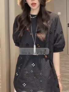 BINKAFENNY | เสื้อเชิ้ตแขนสั้นคอโปโลสีดำสำหรับผู้หญิงไซส์ใหญ่ ทรงหลวม สไตล์เกาหลี ปกปิดเนื้อผ้า ทรงเข้ารูป เสื้อผ้าทำงานฤดูร้อน