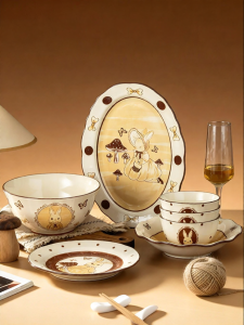Yomerto | Vintage Cartoon High Aesthetics Underglaze Ceramic Bowls Plates