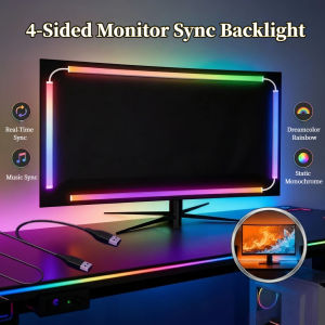 WACUAAO Next-Gen RGBIC PC Monitor Backlight - 360° 4-Side Screen Mirror Sync - Zero Lag Reactive Gaming Lights for Windows & Mac