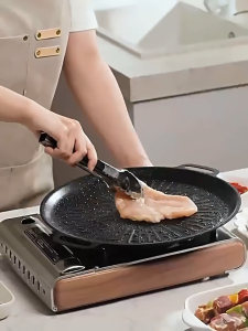 SUNDAR BBQ Grill Pan Premium Cast Iron Non-Stick Portable Durable for Outdoor Cooking and Camping