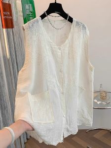 AIYITI | New Summer Lightweight Sleeveless Embroidered Plus Size Loose Slimming V-Neck Blouse