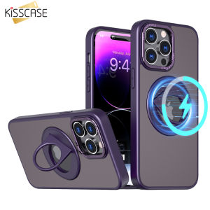 KISSCASE Luxury Ring Bracket Stand Case For iPhone 15 Pro Max 14 Pro 13 12 For Magsafe Matte Transparent Armor Shockproof Frost PC Hard Mobile Phone Back Cover
