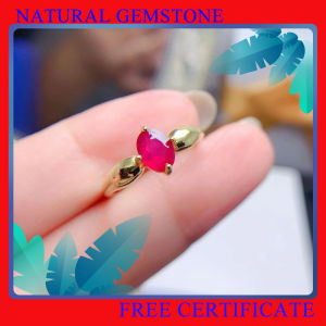 18k Yellow Gold Pigeon Blood Ruby Legit Pawnable Original 925 Sterling Silver Wedding Ring for Women  7x5mm Ruby Genuine with Certificate