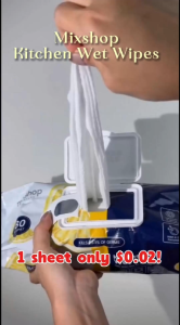 mixshop Kitchen Wet Wipes Lemon 3 Pkt per Carton Total 240 Sheets Oil Grease Stain Remove