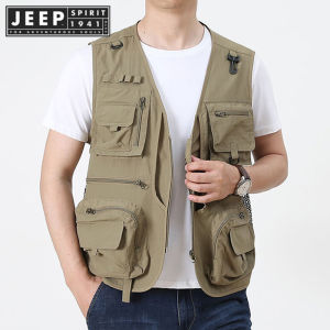 JEEP SPIRIT 1941 ESTD Áo Khoác Ba Lỗ Nam Đa Năng Nhiều Túi Lưới Chiến Thuật Ngoài Trời Quần Áo Đi Câu