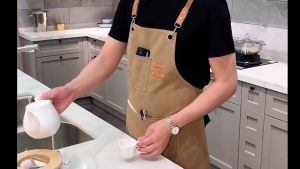 Thickened Canvas Apron for Cooking Water Proof Kitchen Apron with Pocket for Barista Kids Adult Barber Hanging shoulder