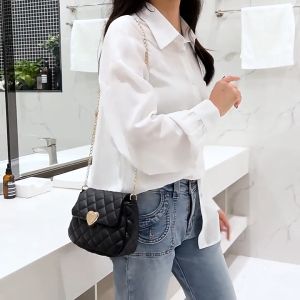 กระเป๋าสะพายไหล่ สะพายข้าง หนัง PU แต่งสายโซ่ สามารถปรับได้ สีพื้น สําหรับผู้หญิง