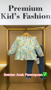 KID FASHION Setelan Anak Perempuan Lengan Panjang Katun Bunga 0-Neck Renda Korean Style 1-4 Tahun