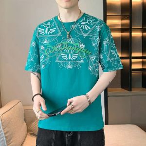 ROMON | Lormen Mens Ice Silk Short Sleeve T-Shirt Summer Thin Round Neck Printed Casual Half Sleeve Top Pure Cotton Breathable Fashion Urban Style