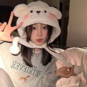 Dễ Thương Gấu Phụ Nữ Mũ nhung lông Mùa Đông Cừu Lông Cừu bảo vệ tai Cap Cho nữ trơn Màu Sắc Phim Hoạt Hình ấm cho nữ Earmuffs Mũ