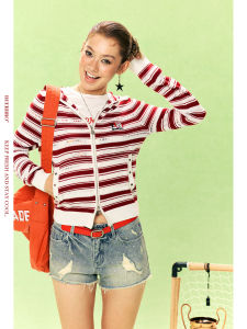 Leisure Detailing Color-blocked Stripes Dog Design Sweater