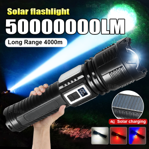 NEWEST Solar+Type c Rechargeable Flashlight 5000000LM Super Bright LED Flashloght Zoom Long Range 4km Torch Powerful Cob Lantren