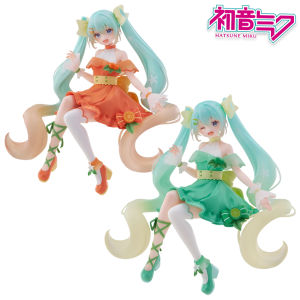 Bandai | 14CM Hatsune Miku Citrus Noodle Stopper Figure PVC Seated Anime Collectible Model Desktop Display Ornament Home Room Decoration