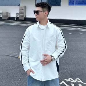 Mens Long Sleeve Shirt Casual Splice Color Block High Slit Elegant Street Style Outerwear Standard Fit Polyester Fiber