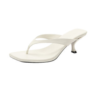 Uncles French Style Design Slippers Womens Summer Outwear Genuine Leather Flip-Flops Elegant Kitten Heel High Heel Slippers