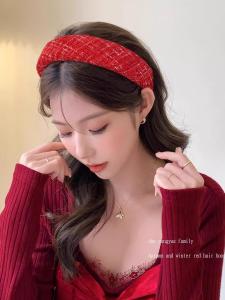 New Year Red Knitted Hairband Versatile Sweet Style High Hairline Pressed Hair Accessory Christmas Holiday Hair Clip