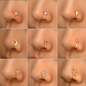 Non-Pierced Copper Embedded Zirconia Star Heart Crown Nose Ring No Hole Piercing Decoration Fashionable Jewelry for Women