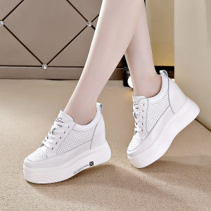SHIPAILUO | Elevated Heel Womens Shoes 10cm Heightening Spring New Genuine Leather White Sneakers Casual Thick Bottom Platform Single Shoes