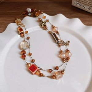 Dây Chuyền Nữ Nhiều Lớp Xếp Chồng Đính Hạt Thủy Tinh Hình Hoa Trang Sức Thời Trang Cao Cấp Phụ Kiện Áo Len Sang Trọng