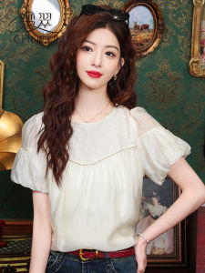 Elegant Anti-Aging Short Sleeve Chiffon Shirt Womens Summer New Bubble Sleeve Top Stylish Small Shirt Korean Style Commute
