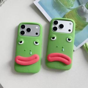 EOENKK | Funny Frog Face Holder Phone Case For iPhone 12 13 14 15 16 17 Pro Max 17 16 Plus Shockproof Ugly Frog Stand Silicone Back Cover
