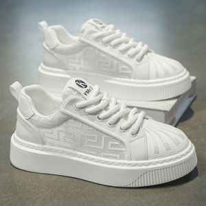 Mens Sporty Casual Shoes Breathable Mesh Thick Bottom Heightening Trendy White Shell Toe Flat Laced Outdoor Leisure Footwear