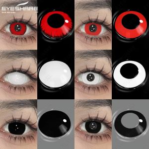 EYESHARE 1 Cosplay Màu Trắng Kính Áp Tròng Halloween Đáng Sợ Điên Đỏ Trang Điểm Mắt Hàng Năm Dùng Một Lần Hema Đen Làm Đẹp Học Sinh Đường Kính 14mm