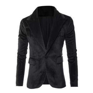(Only Coat) Black/Blue Velvet Mens Suit Blazer Prom Tuxedos Peak Lapel Single Breasted One Button Jacket Bussiness/Wedding Coat