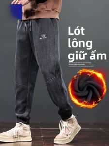 ROMON | Quần nhung kẻ dày mùa đông cho nam quần dài thể thao thường ngày rộng rãi có khóa kéo cạp vừa quần dài thoải mái
