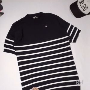 Baju Rajut Pria Setrip Kerah Bulat Tangan Pendek Motif Belang Garis Mewah Elegan Hitam Putih