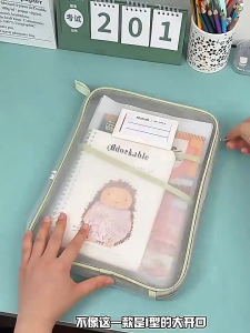 Student Transparent Mesh Book Storage Bag L-Shape | Stationery Organizer | Beg Fail Jaring Pelajar | 学生透明网格文件收纳袋 L型拉链袋