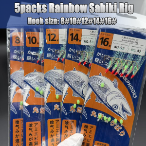 5packs Rainbow Sabiki Rig Luminous bait pre-bound line set for mackerel sardine fishing line fishing accessories