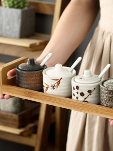 Creative Ceramic Japanese Style Kitchen Condiment Set Home Use Spice Jar Combination Sauce Box Storage Container for Restaurant
