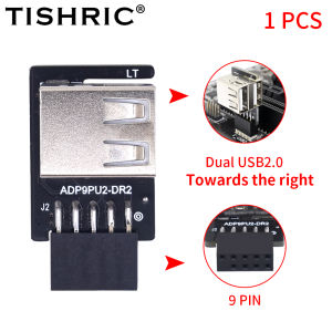 TISHIRC Motherboard 9Pin to Dual USB2.0 Front Connector Converter USB2.0 9Pin Interface Header Adapter USB 2.0 Extender Card