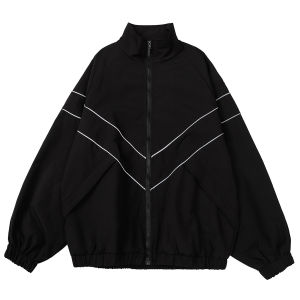 Reflective Striped Jacket Windbreaker Coat 2024 Men Hip Hop Streetwear Zipper Up Jacket Harajuku Thin Coats Sports Black Blue