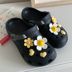 Floral Hollow out Slip-On Sandals Womens Summer Cute Student Girl Outdoor Wear Headed Flat Bottom EVA Casual Shoes