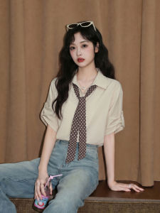 ZISUO | Vintage Polka Dot Tie-front Short Sleeve Polo Shirt
