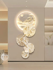 Cream Style Door-to-Door Entrance Painting Accessible Luxury Fancy Landscape Hanging Painting Three-Dimensional Nine Fish Pattern Light Painting