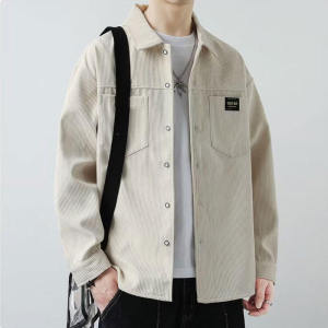 Retro Japanese Style Long Sleeve Corduroy Shirt Mens Casual Loose Autumn Winter Jacket Couples Workwear Coat Flip Collar