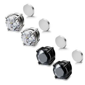 Punk Magnetic Rhinestone Zircon Clip Earrings for Men Women Black Magnet Non-piercing Ear Clip