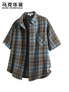 Mark Fairwhale | American Style Plaid Mens Short Sleeve Shirt Thin Loose