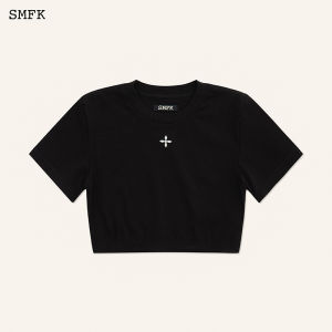 SMFK | Elastic Fitted Embroidery Ultra Short T-shirt