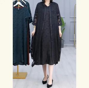 Lightweight Long-Sleeve Polo Collar Sun Protection Outerwear for Women Mid-Aged And Elderly Summer New Style Mommy Outfit Cardigan