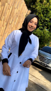 gamis kerja hitam putih two piece nuwaira