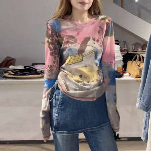 High-end Dyed Print Mesh Long-sleeve T-shirt